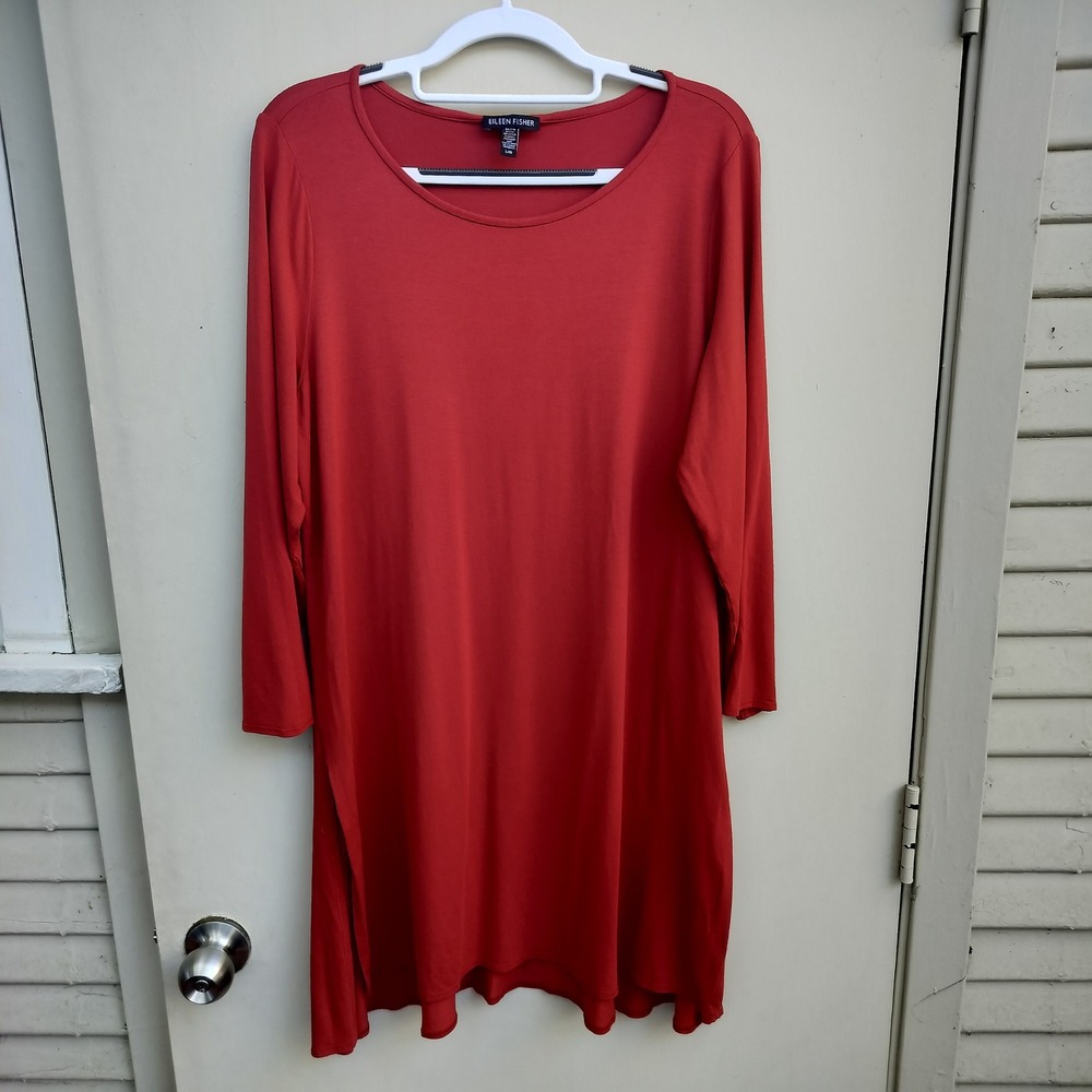 Eileen‎ Fisher Dark Orange Long Sleeve Tunic Dress Size Large